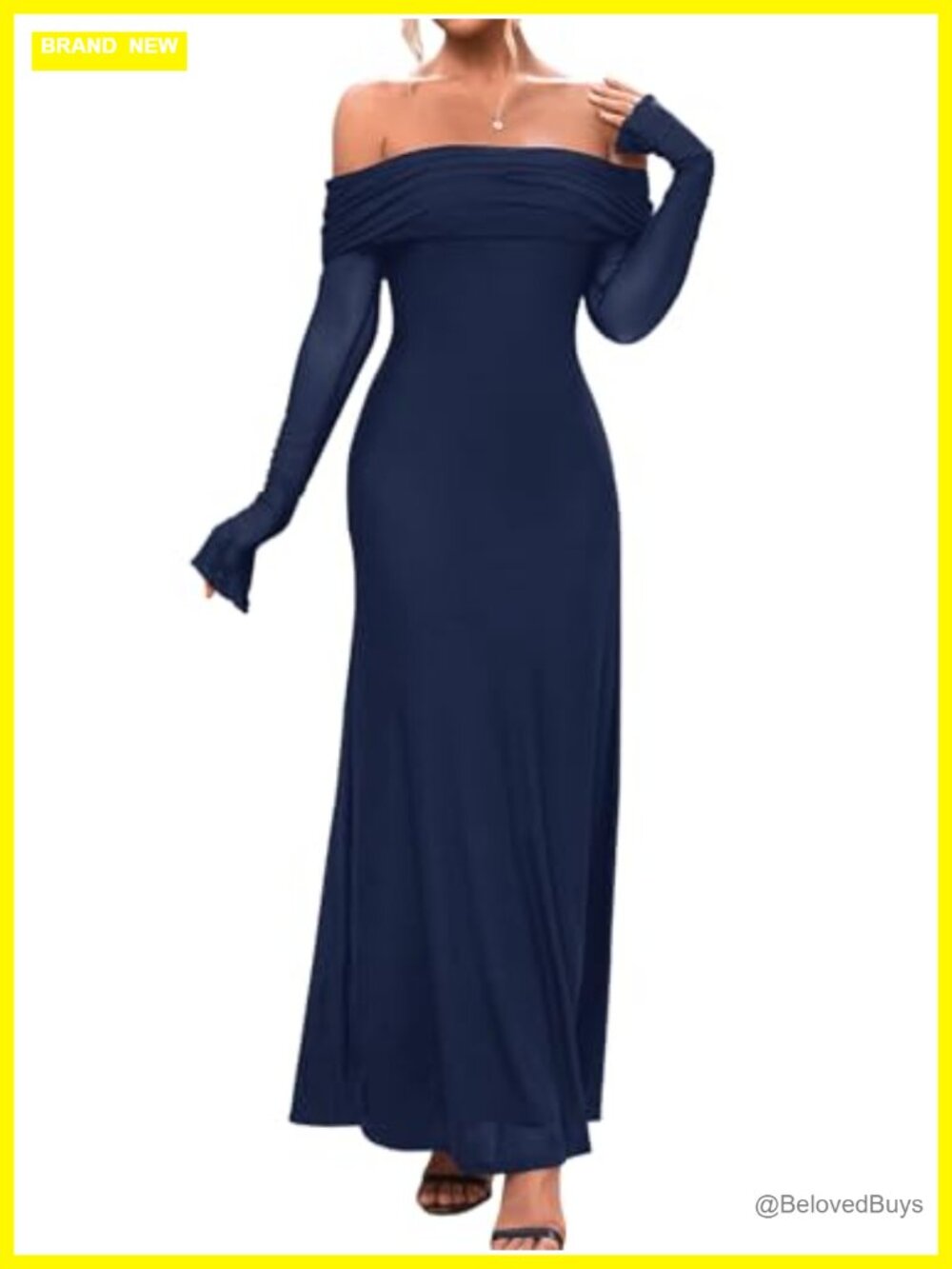 KUTUMAI Women Off Shoulder Long Sleeve Maxi Formal Wedding Guest Dress